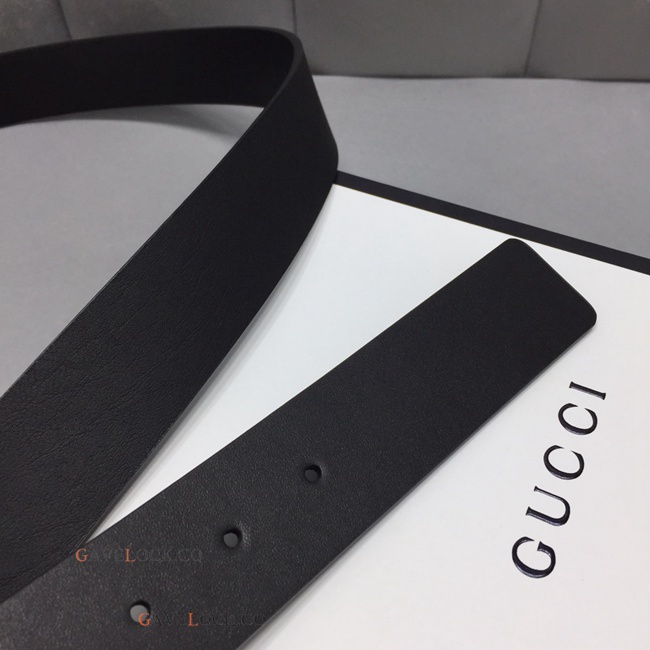 Gucci Leather Men's Belt Palladium Interlocking GG Buckle